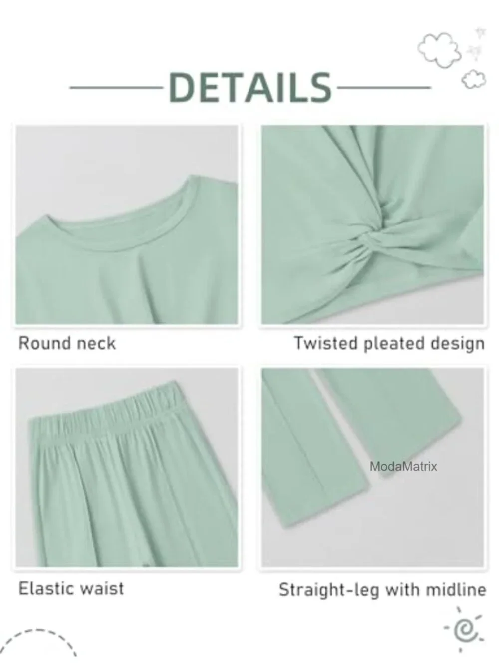 Girls Long Sleeve Twist Crop Top & Wide Leg Pant Set